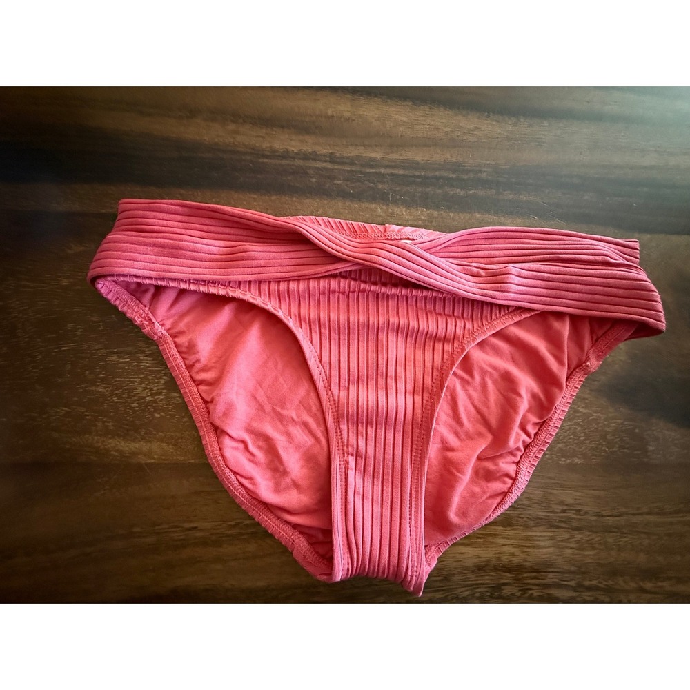 Robin Piccone Ava‎ Twist Hipster Bikini Bottom Womens Medium Coral Pink Ribbed